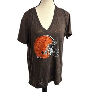 PINK Victoria's Secret T Shirt Womens M Cleveland Browns NFL Helmet V-Neck Brown